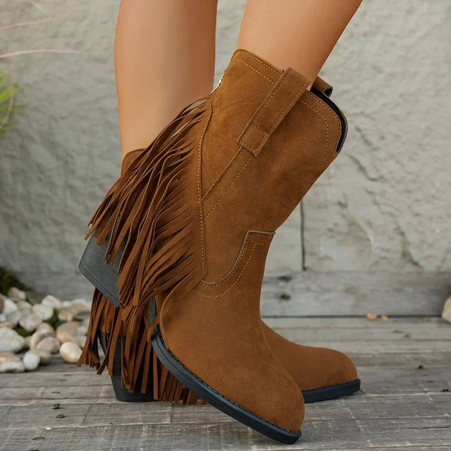 Calvina | Women's Fringe Western Ankle Boots