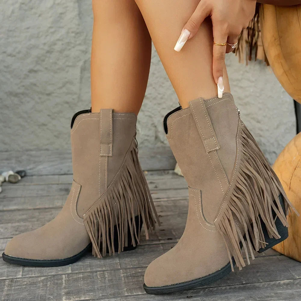 Calvina | Women's Fringe Western Ankle Boots