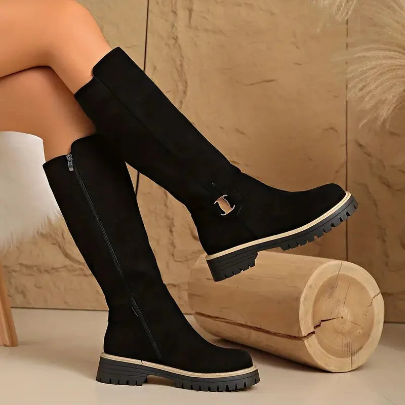 Calvine | Women's Knee-High Boots with Buckle Detail