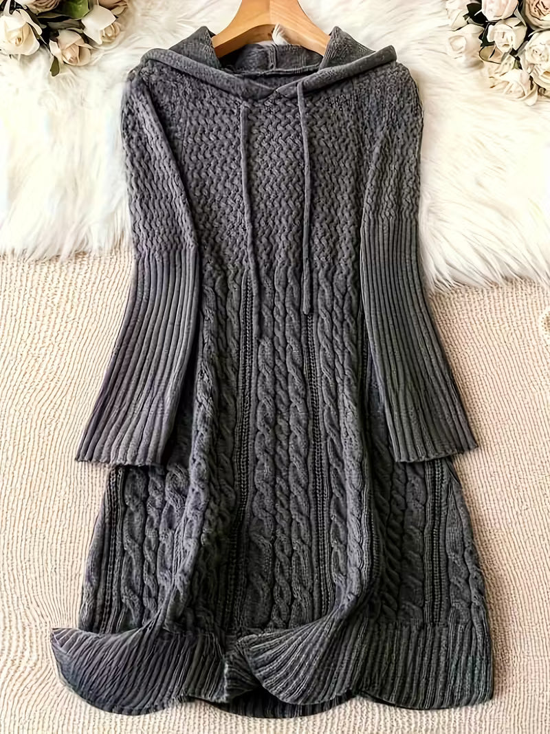 Carwyn | Women's Hooded Long Cable Knit Sweater Dress