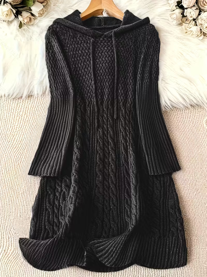 Carwyn | Women's Hooded Long Cable Knit Sweater Dress