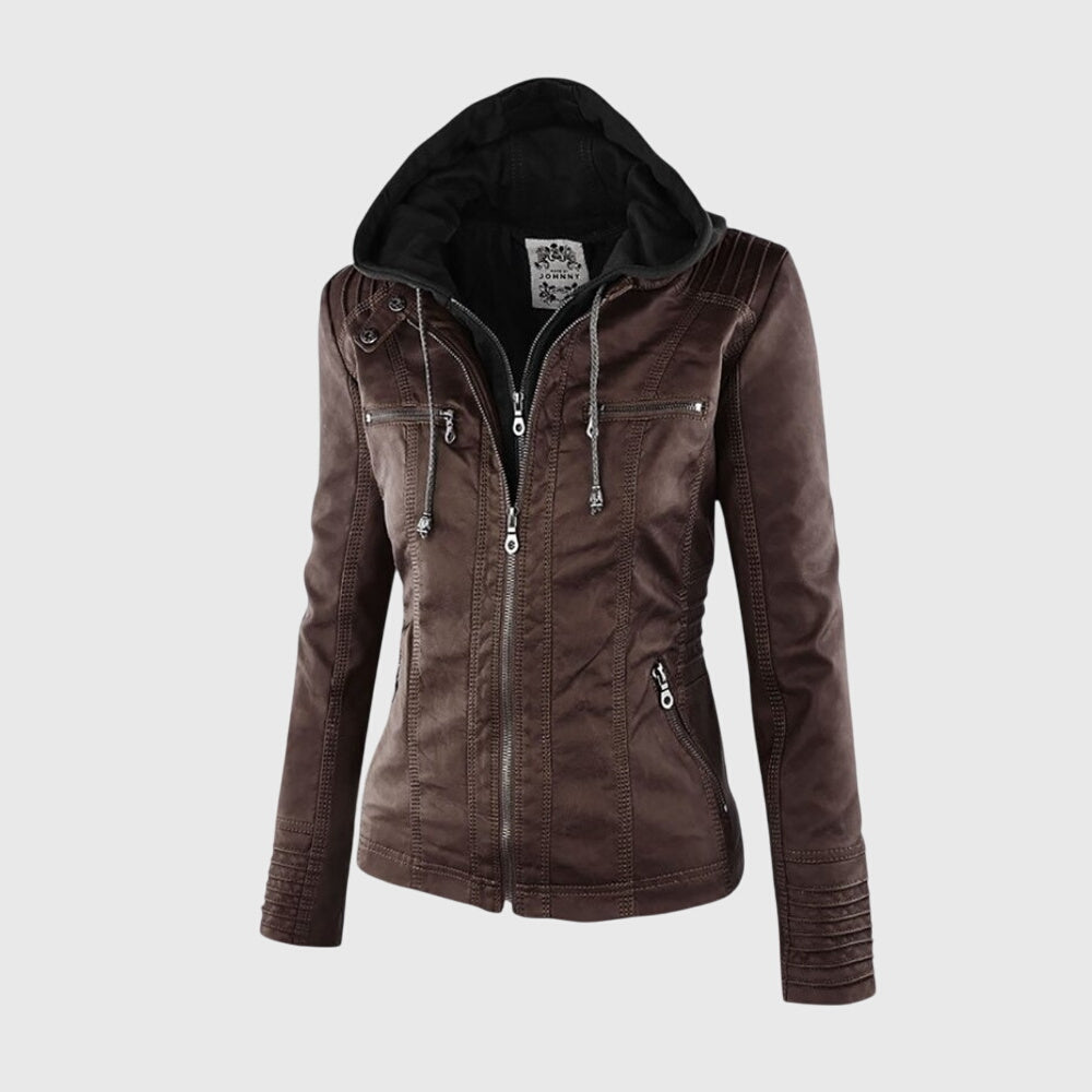 Karoline | Women's Hooded Leather Jacket