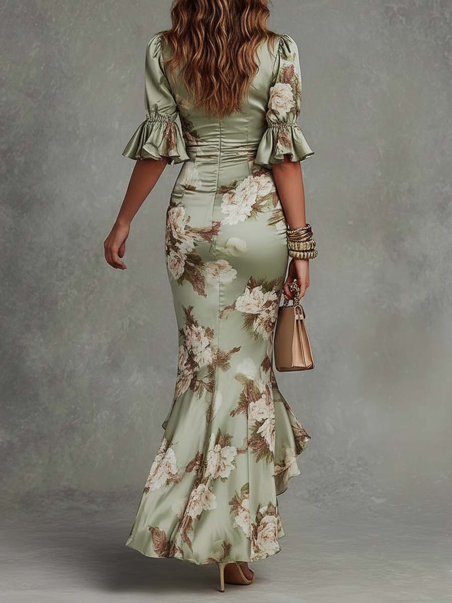 Celestia | Women's Floral V-Neck Ruffle Hem Maxi Dress
