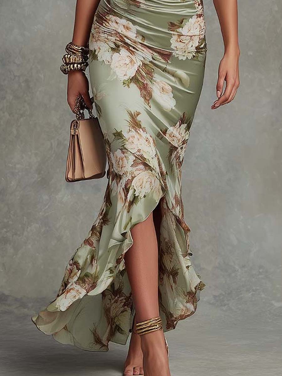 Celestia | Women's Floral V-Neck Ruffle Hem Maxi Dress