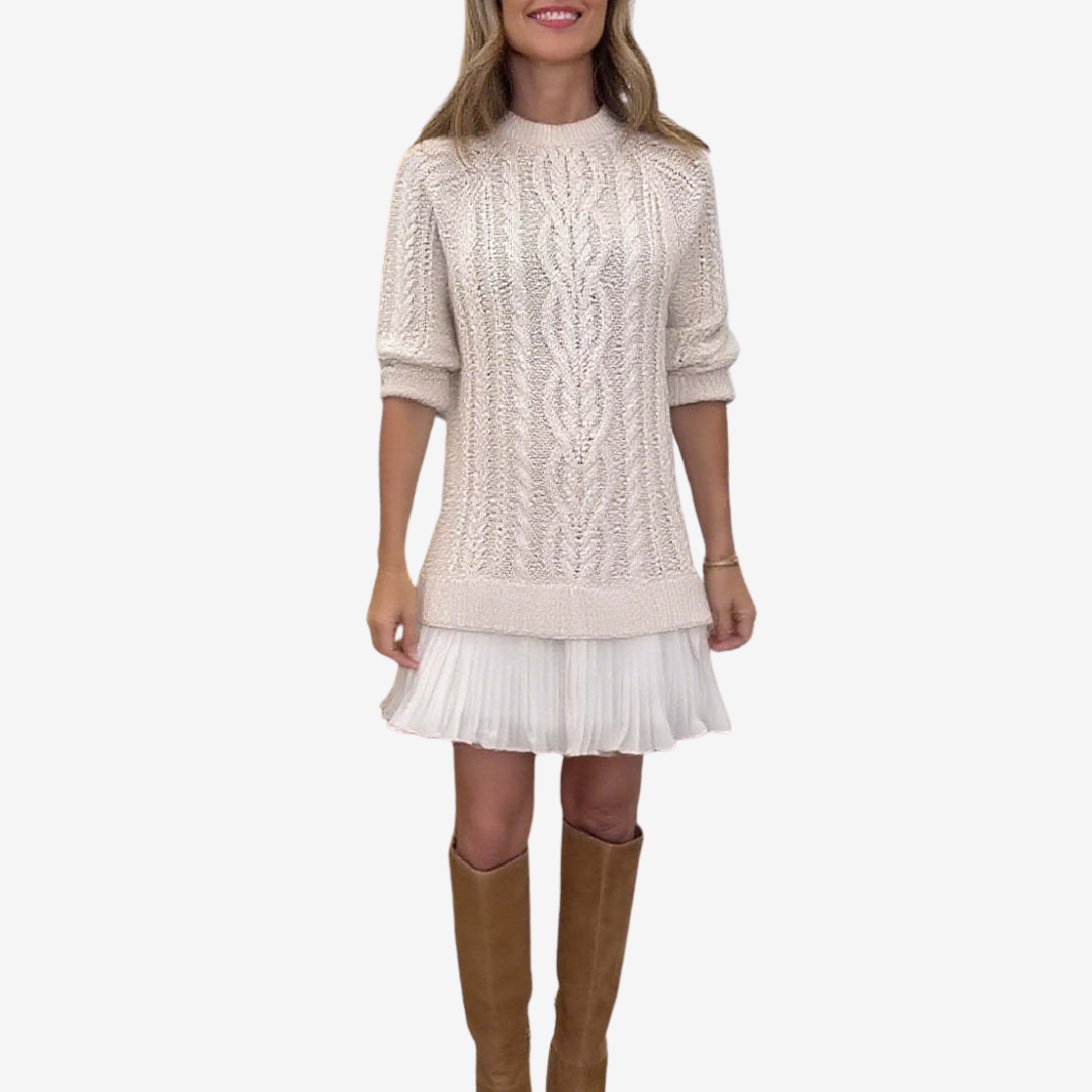 Celia | Women's Crew Neck Cable Knit Mini Sweater Dress