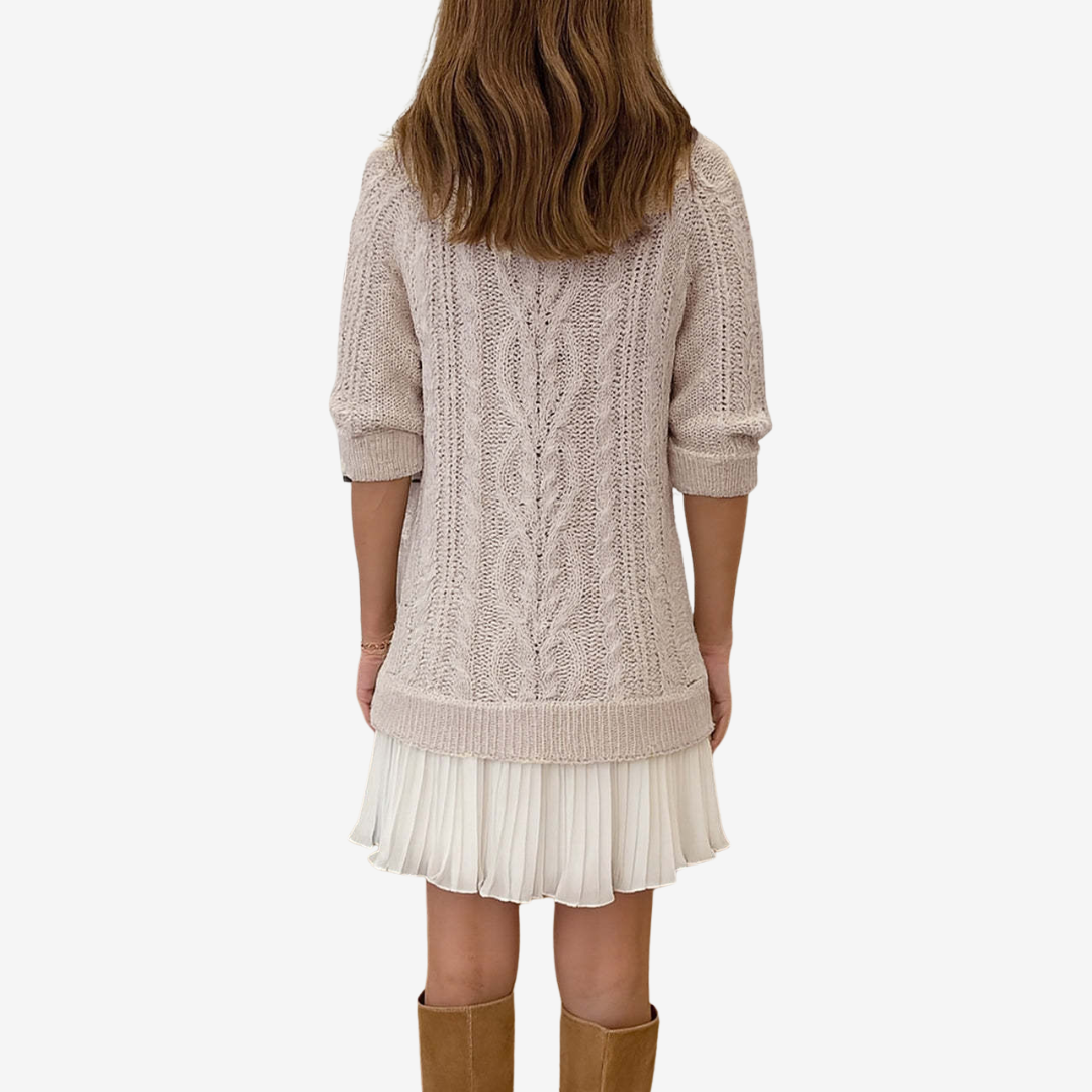 Celia | Women's Crew Neck Cable Knit Mini Sweater Dress