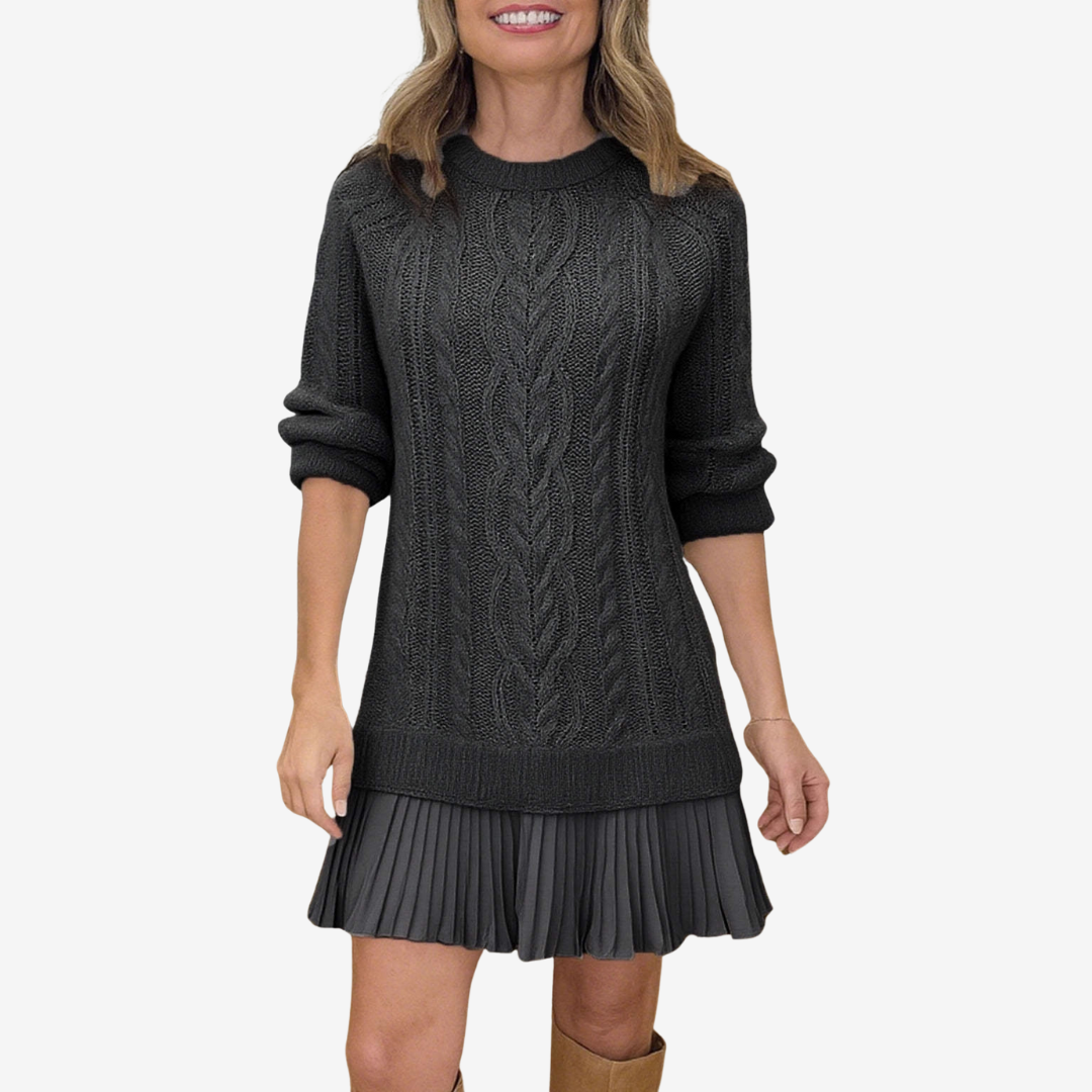 Celia | Women's Crew Neck Cable Knit Mini Sweater Dress