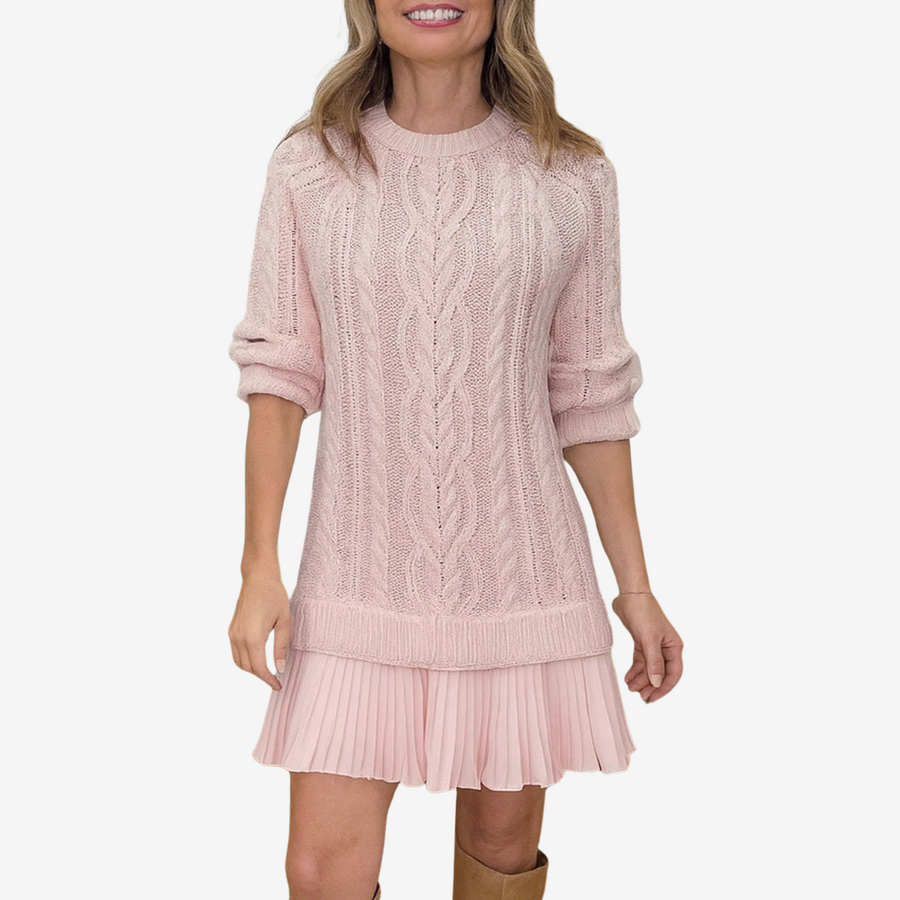 Celia | Women's Crew Neck Cable Knit Mini Sweater Dress