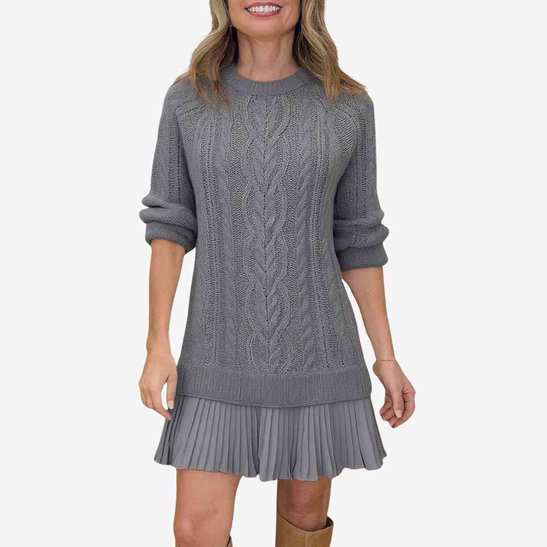 Celia | Women's Crew Neck Cable Knit Mini Sweater Dress