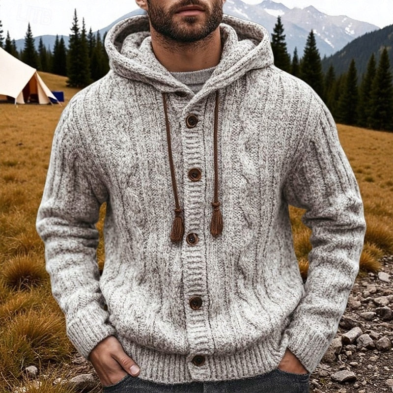 Clavern | Men's Cozy Hooded Cable-Knit Cardigan