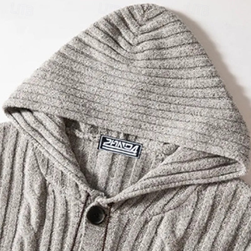 Clavern | Men's Cozy Hooded Cable-Knit Cardigan