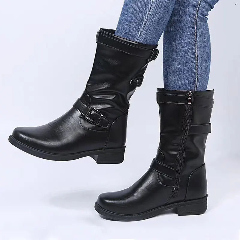 Grace | Women's Buckle Strap Slouchy Mid Calf Boots