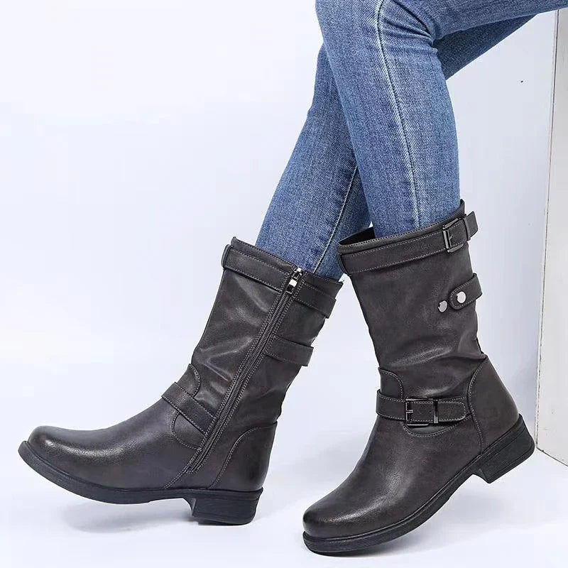 Grace | Women's Buckle Strap Slouchy Mid Calf Boots