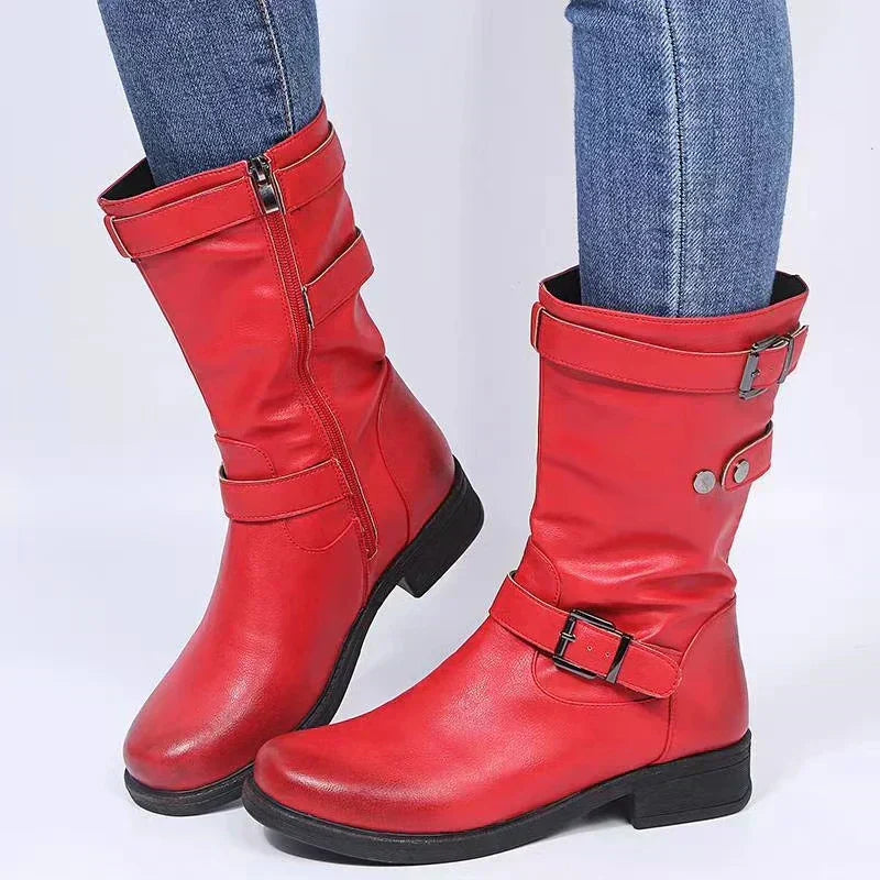 Grace | Women's Buckle Strap Slouchy Mid Calf Boots