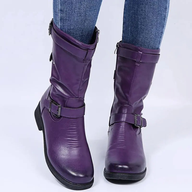 Grace | Women's Buckle Strap Slouchy Mid Calf Boots
