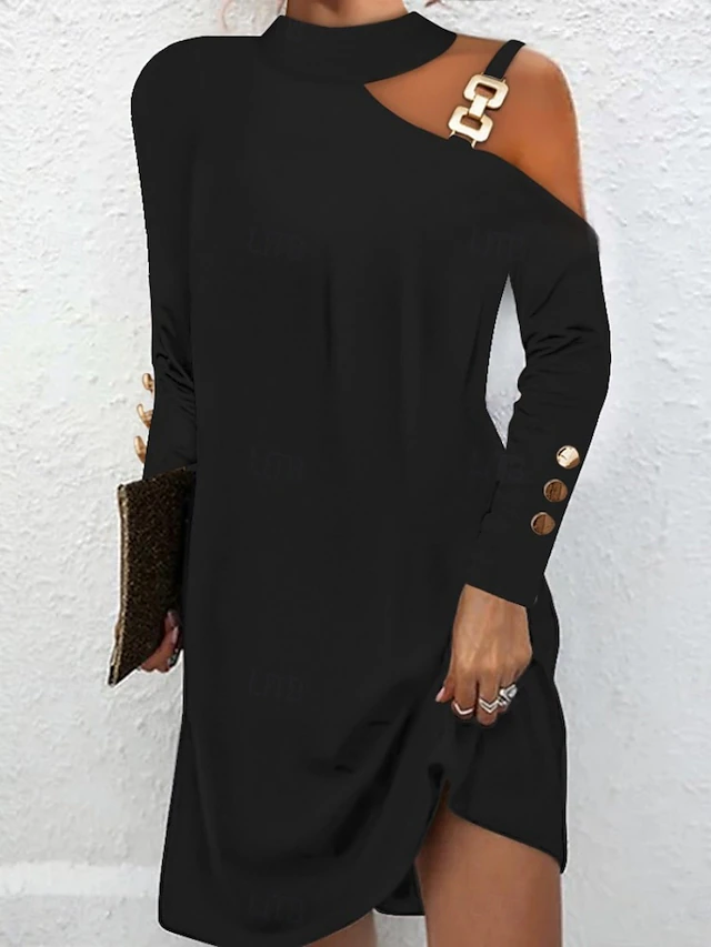 Cyrene | Women's Cold-Shoulder Gold Chain Sweater Dress