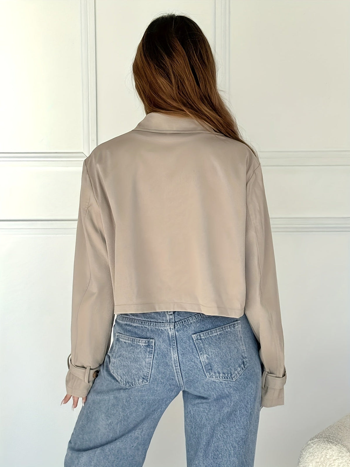 Harlow | Women's Khaki Faux Leather Pea Coat