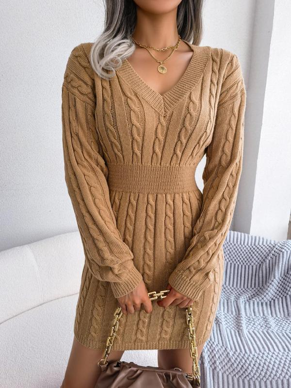 Delphine | Women's Cable Knit V-Neck Mini Sweater Dress
