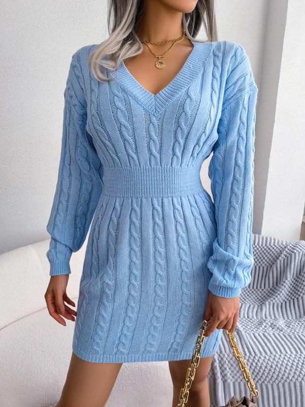 Delphine | Women's Cable Knit V-Neck Mini Sweater Dress