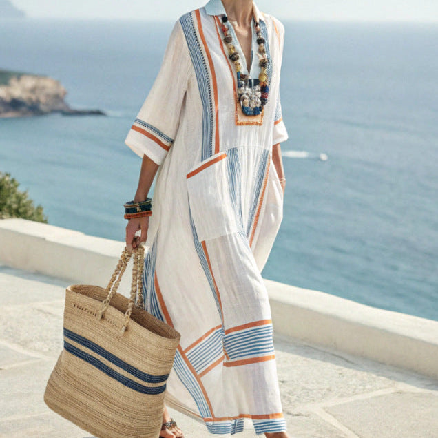 Robe Caftan "Solange" – Cap Bleu & Ambre