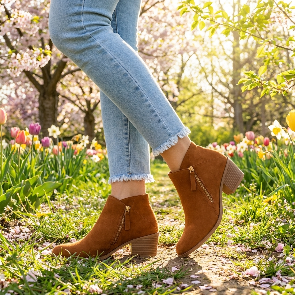Vesper | Women's Round Toe Side Zip Block Heel Ankle Boots