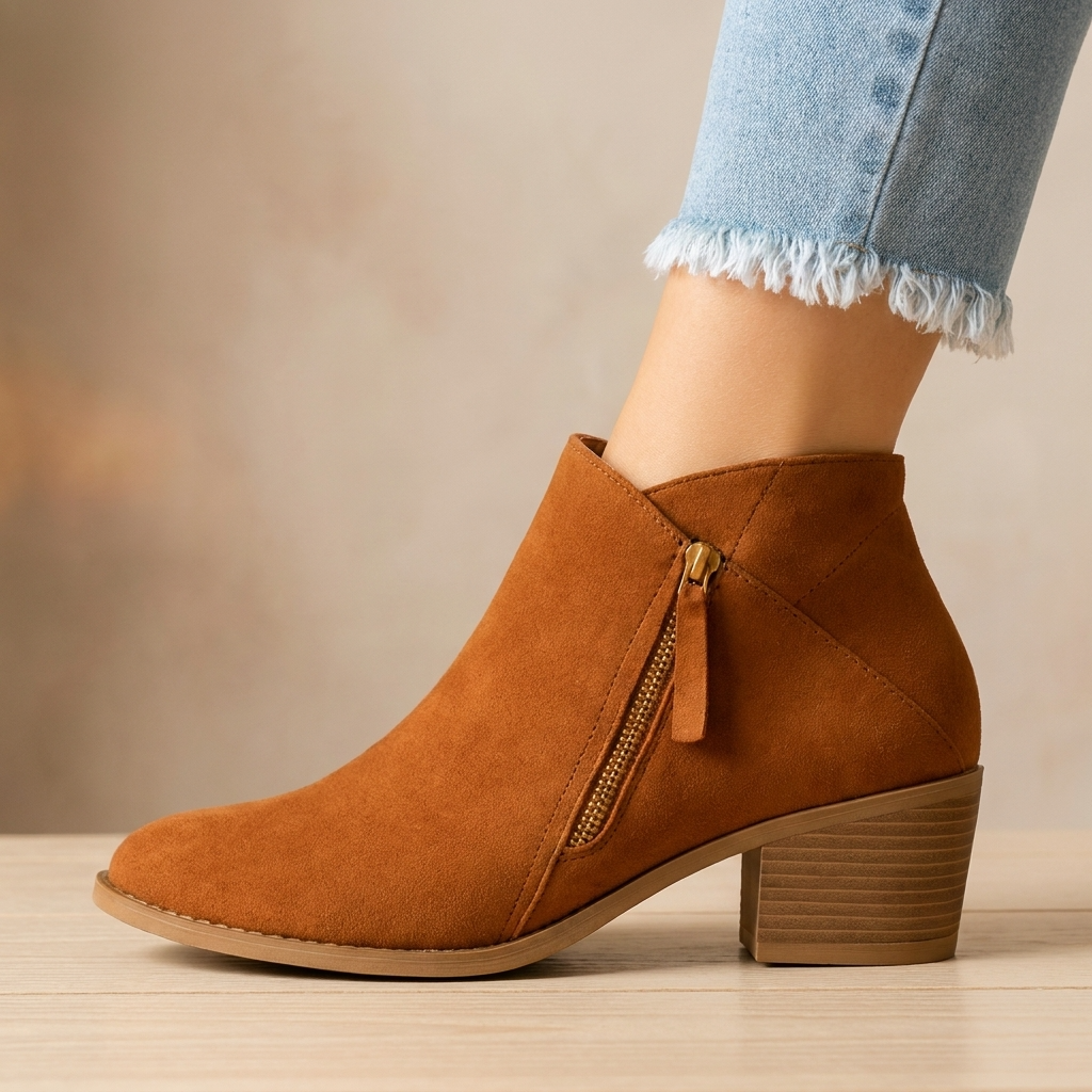 Vesper | Women's Round Toe Side Zip Block Heel Ankle Boots