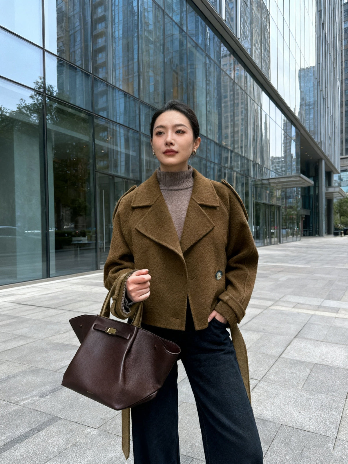 Odessa | Women's Belted Brown Pea Coat