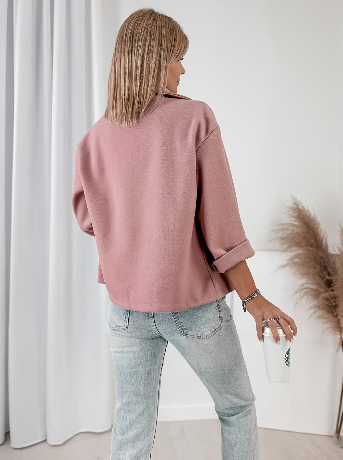 Rosalind | Women's Pink Cropped Pea Coat