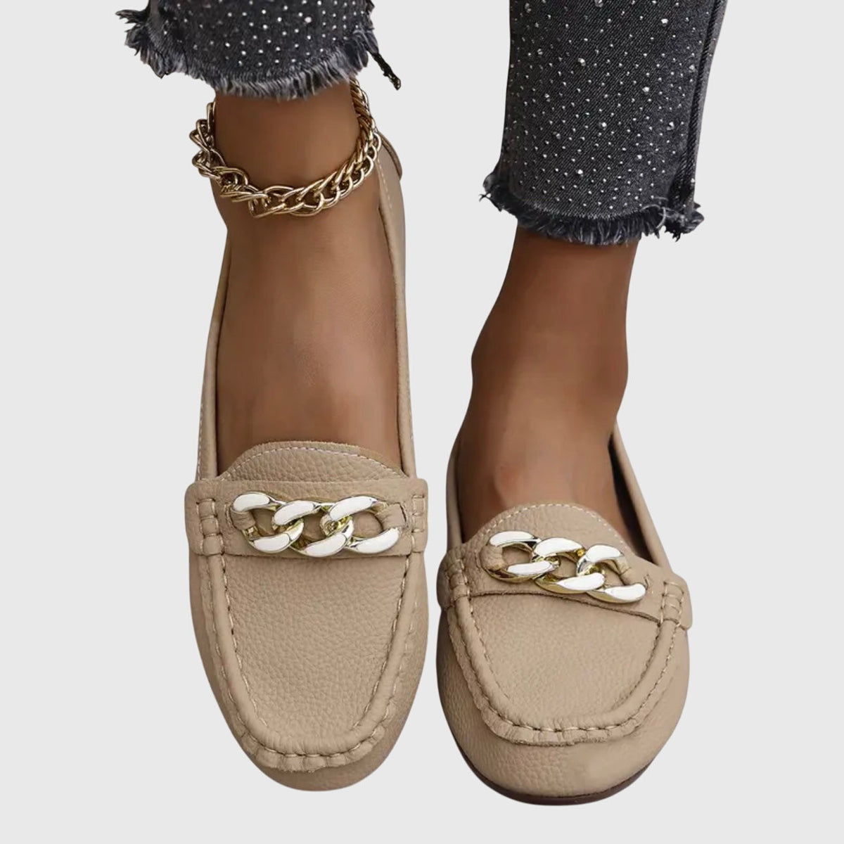 Eponine | Women's Gold Chain Detail Slip-On Loafers