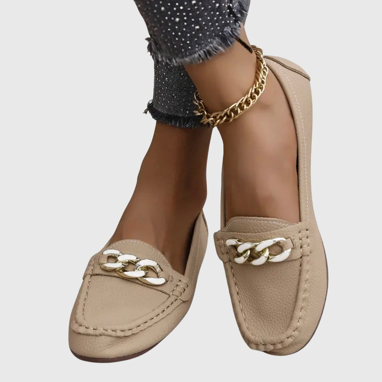 Eponine | Women's Gold Chain Detail Slip-On Loafers