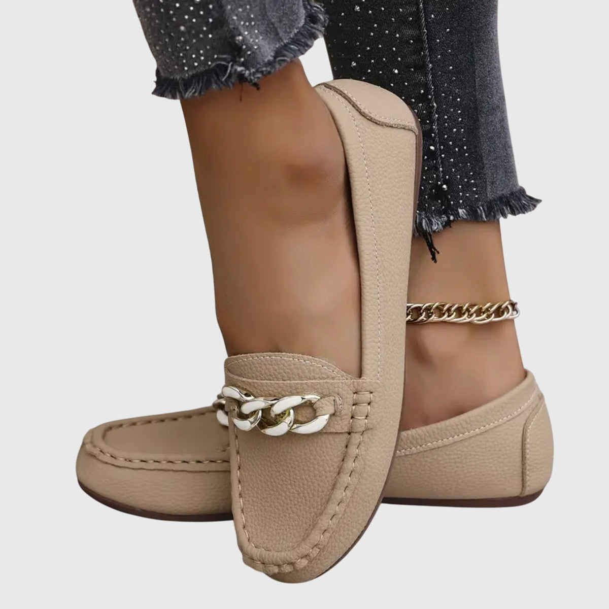 Eponine | Women's Gold Chain Detail Slip-On Loafers