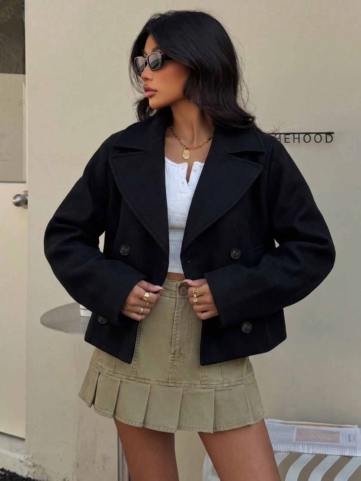 Vivienne | Women's Black Cropped Pea Coat