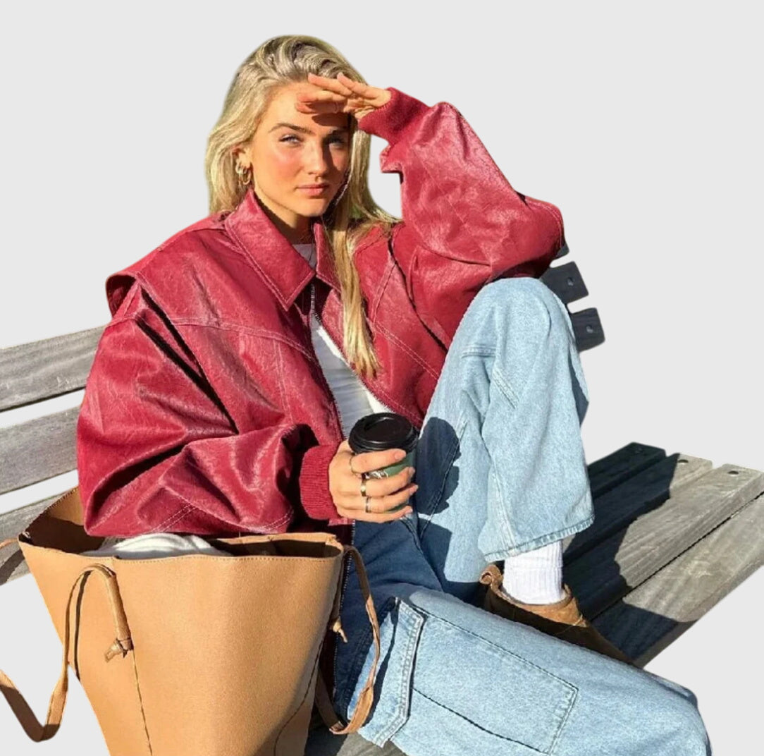 Faye | Women's Oversized Red Leather Jacket