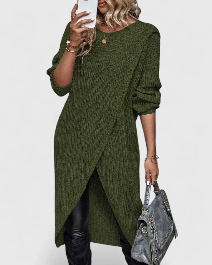 Fenella | Women's Long Sleeve Wrap Hem Knit Sweater Dress