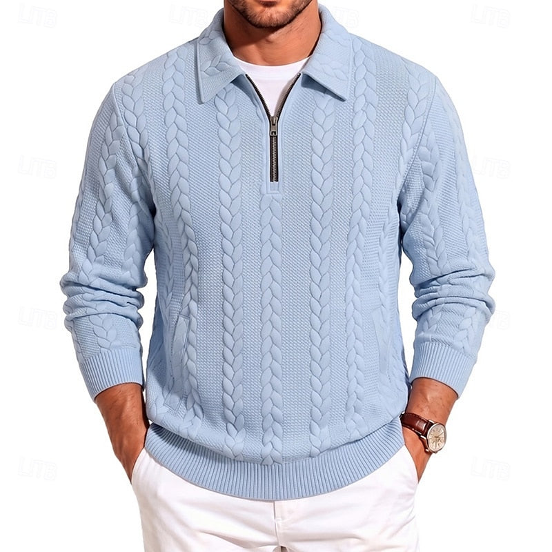 Fenrath | Men's Warm Cable Knit Quarter-Zip Sweater