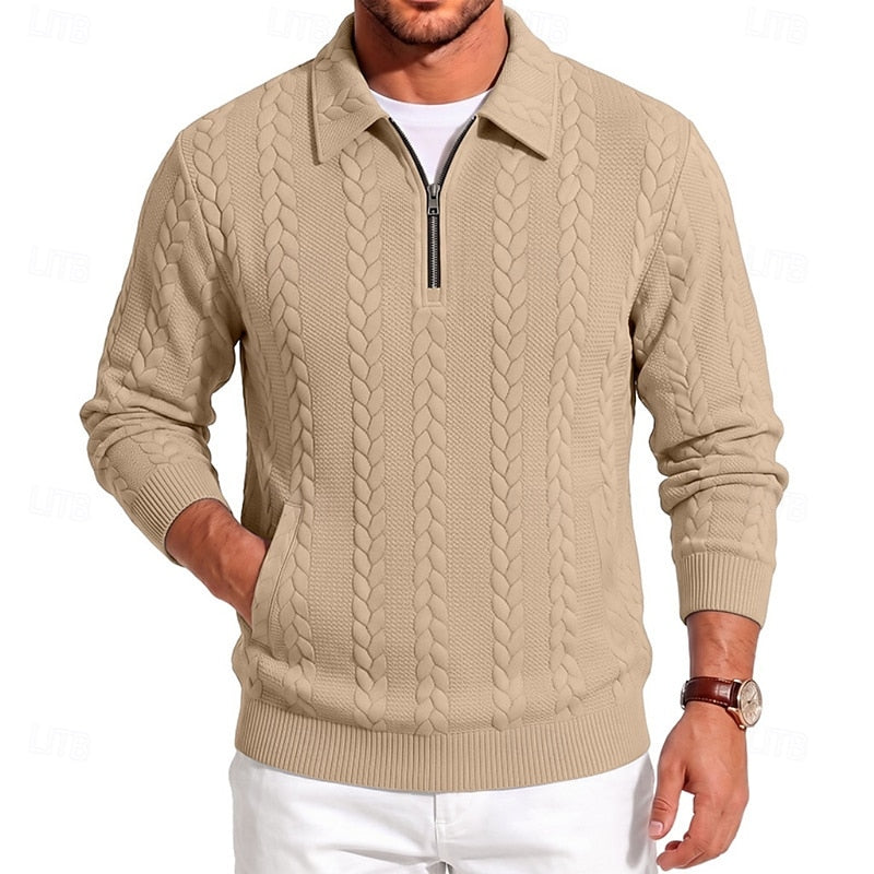 Fenrath | Men's Warm Cable Knit Quarter-Zip Sweater
