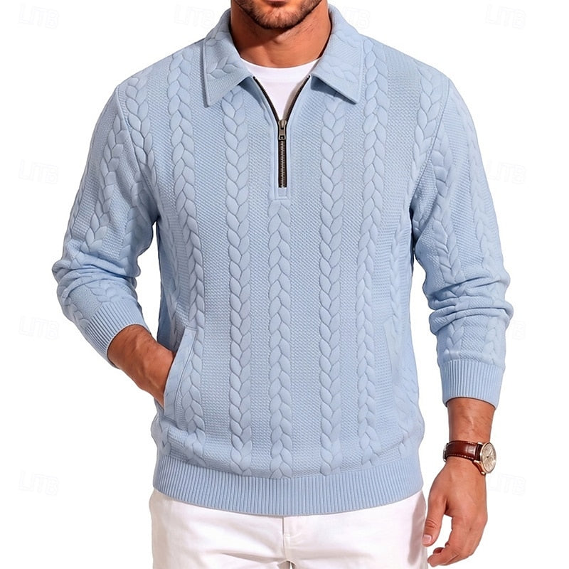 Fenrath | Men's Warm Cable Knit Quarter-Zip Sweater