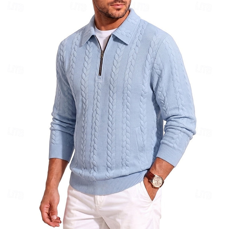 Fenrath | Men's Warm Cable Knit Quarter-Zip Sweater