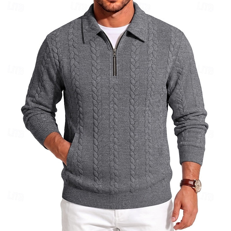 Fenrath | Men's Warm Cable Knit Quarter-Zip Sweater