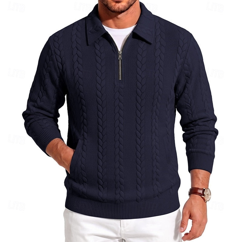 Fenrath | Men's Warm Cable Knit Quarter-Zip Sweater