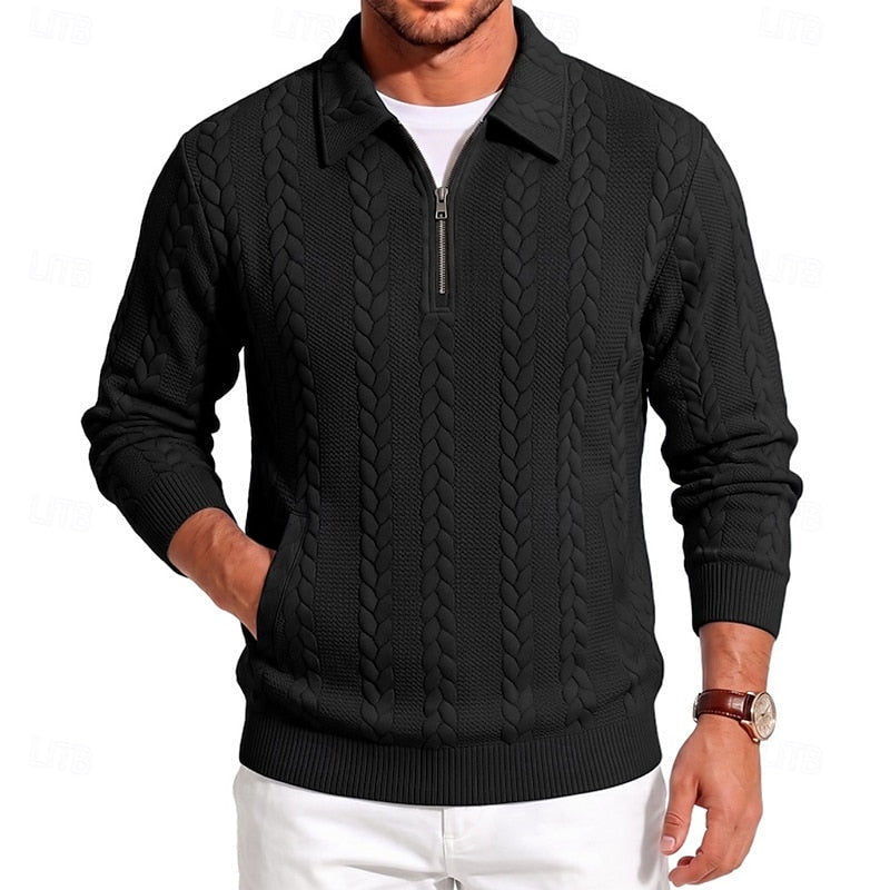 Fenrath | Men's Warm Cable Knit Quarter-Zip Sweater