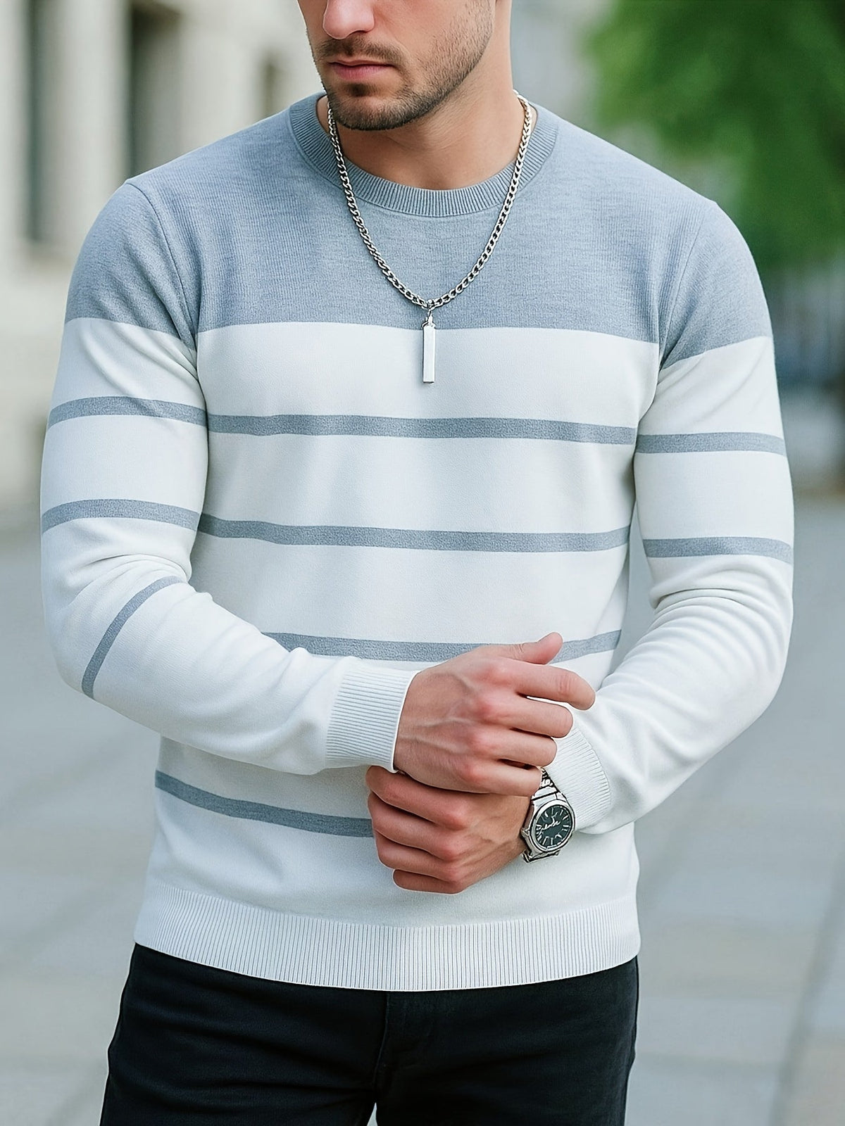 Ferris | Men's Warm Striped Crew Sweater