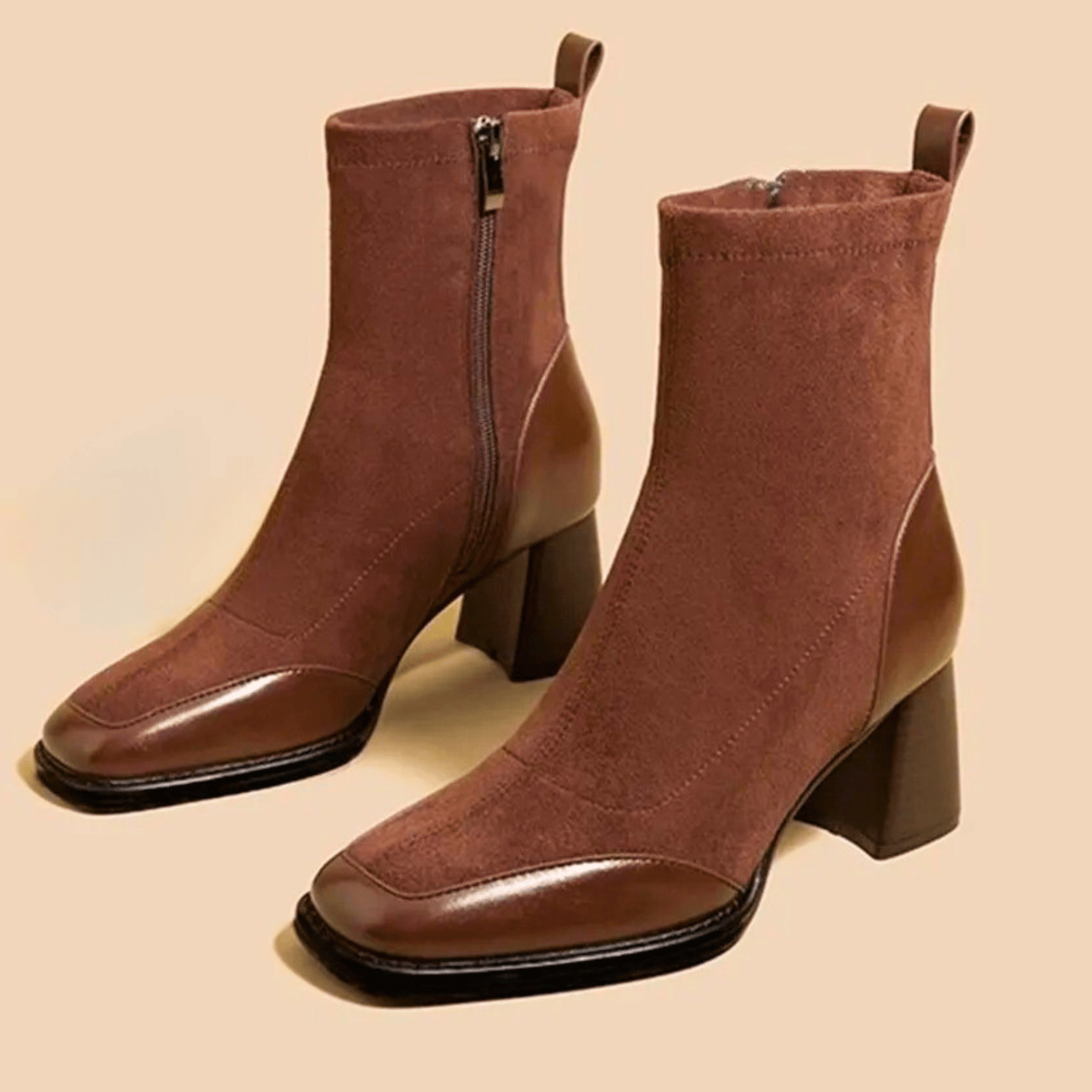 Amelia | Women's Suede Square Toe Block Heel Ankle Boots