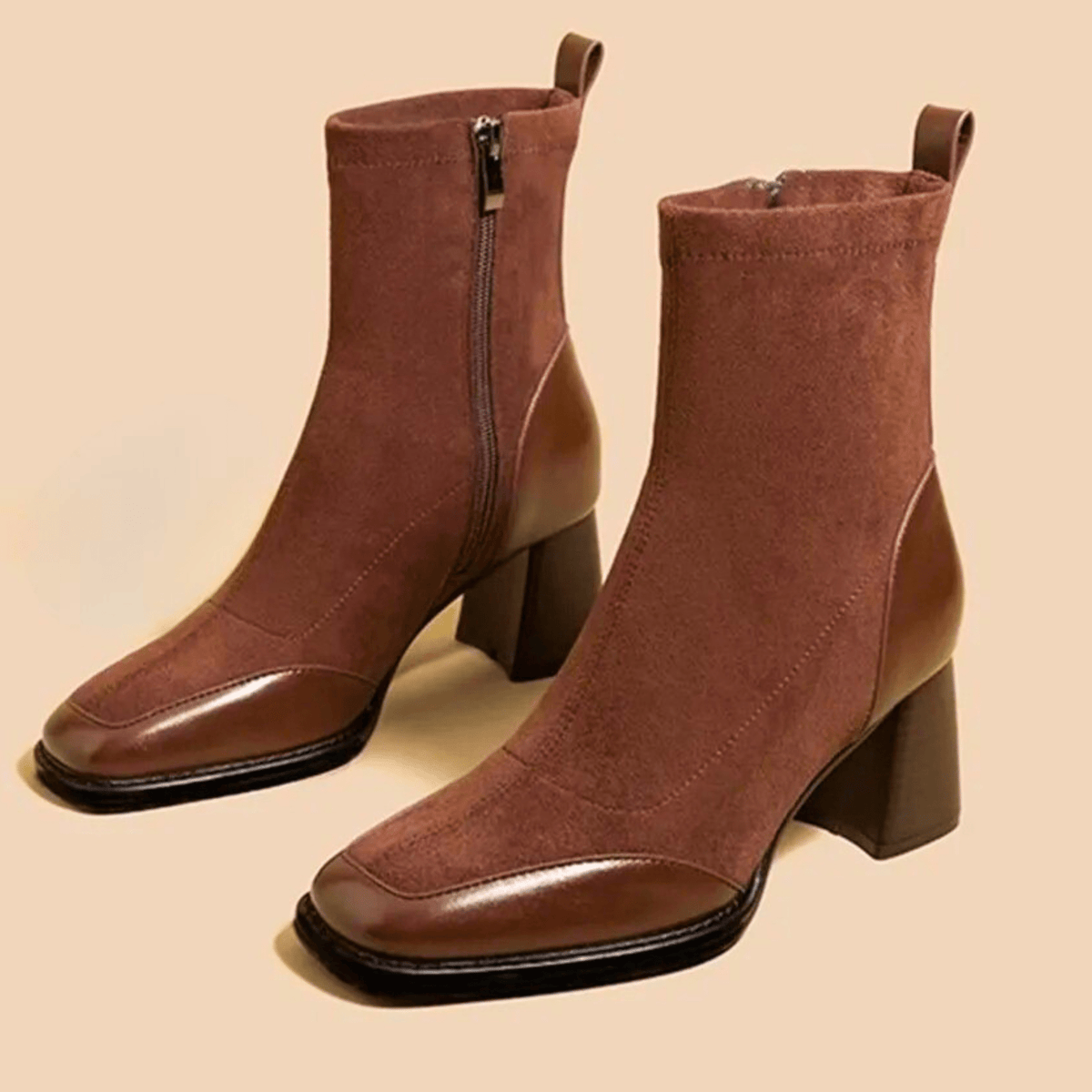 Amelia | Women's Suede Square Toe Block Heel Ankle Boots