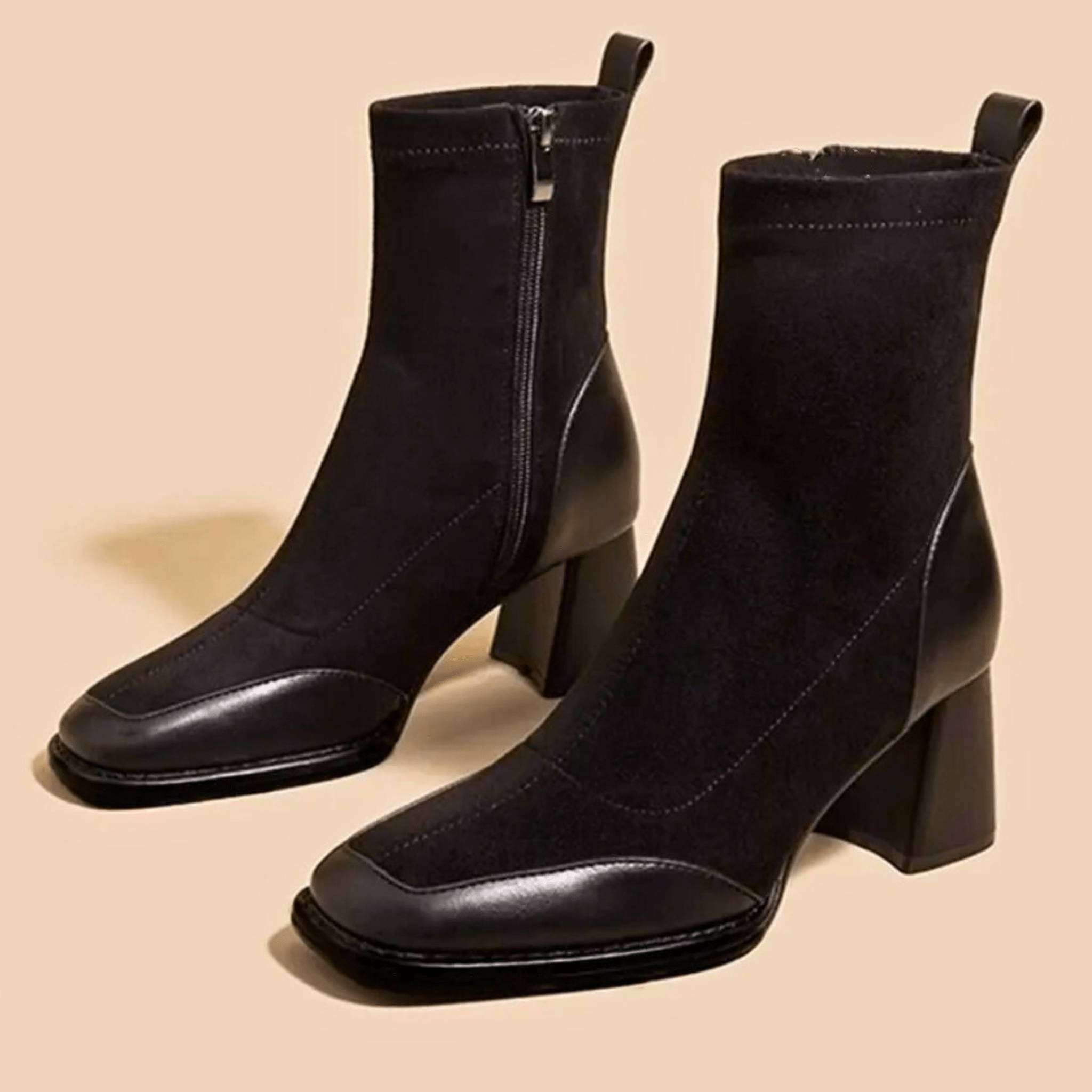 Amelia | Women's Suede Square Toe Block Heel Ankle Boots