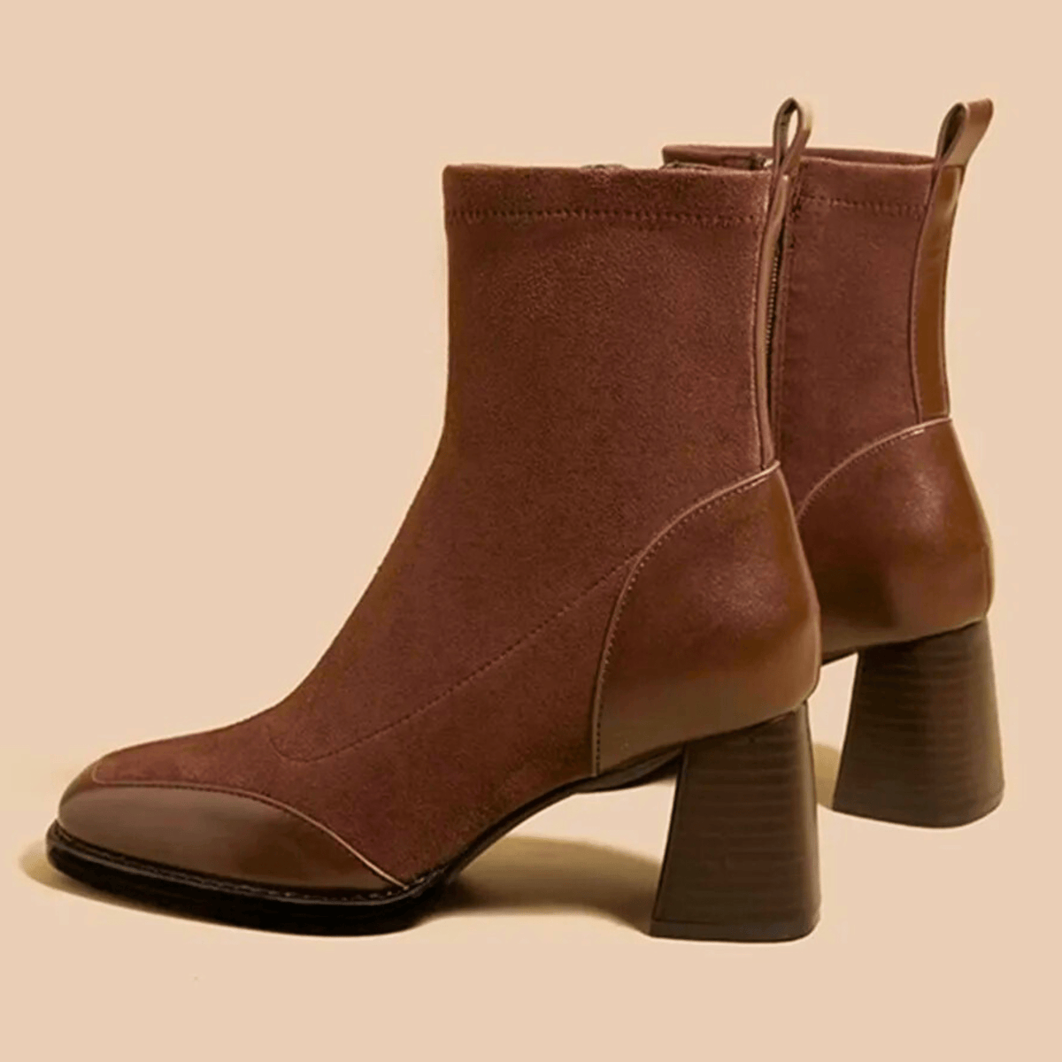 Amelia | Women's Suede Square Toe Block Heel Ankle Boots