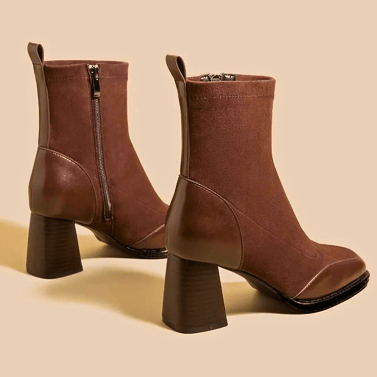 Amelia | Women's Suede Square Toe Block Heel Ankle Boots