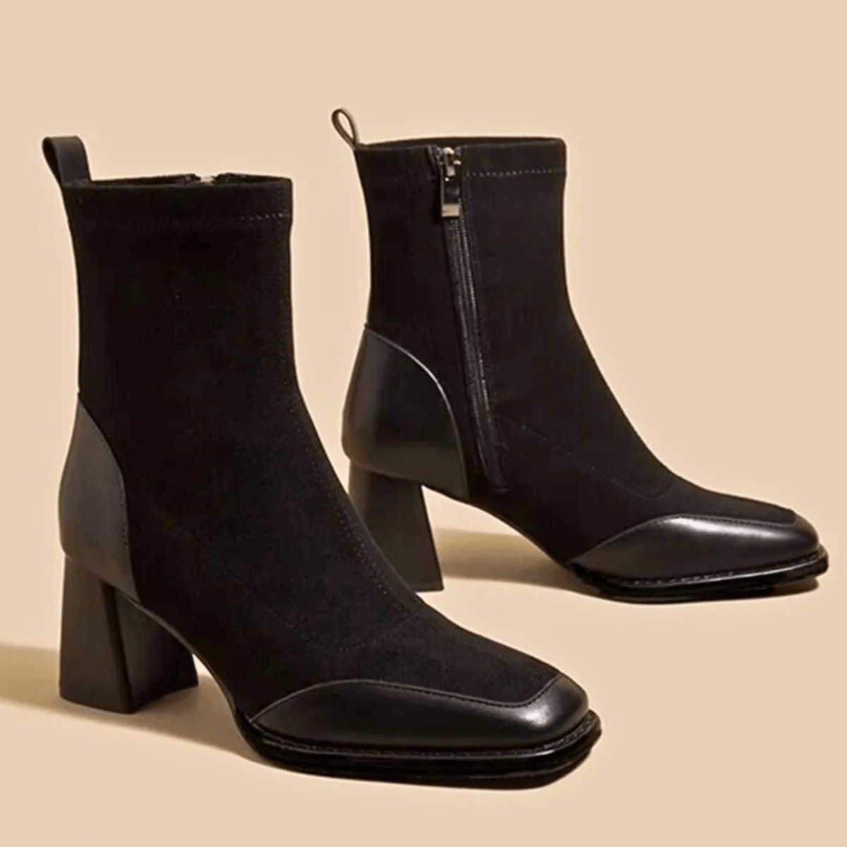 Amelia | Women's Suede Square Toe Block Heel Ankle Boots