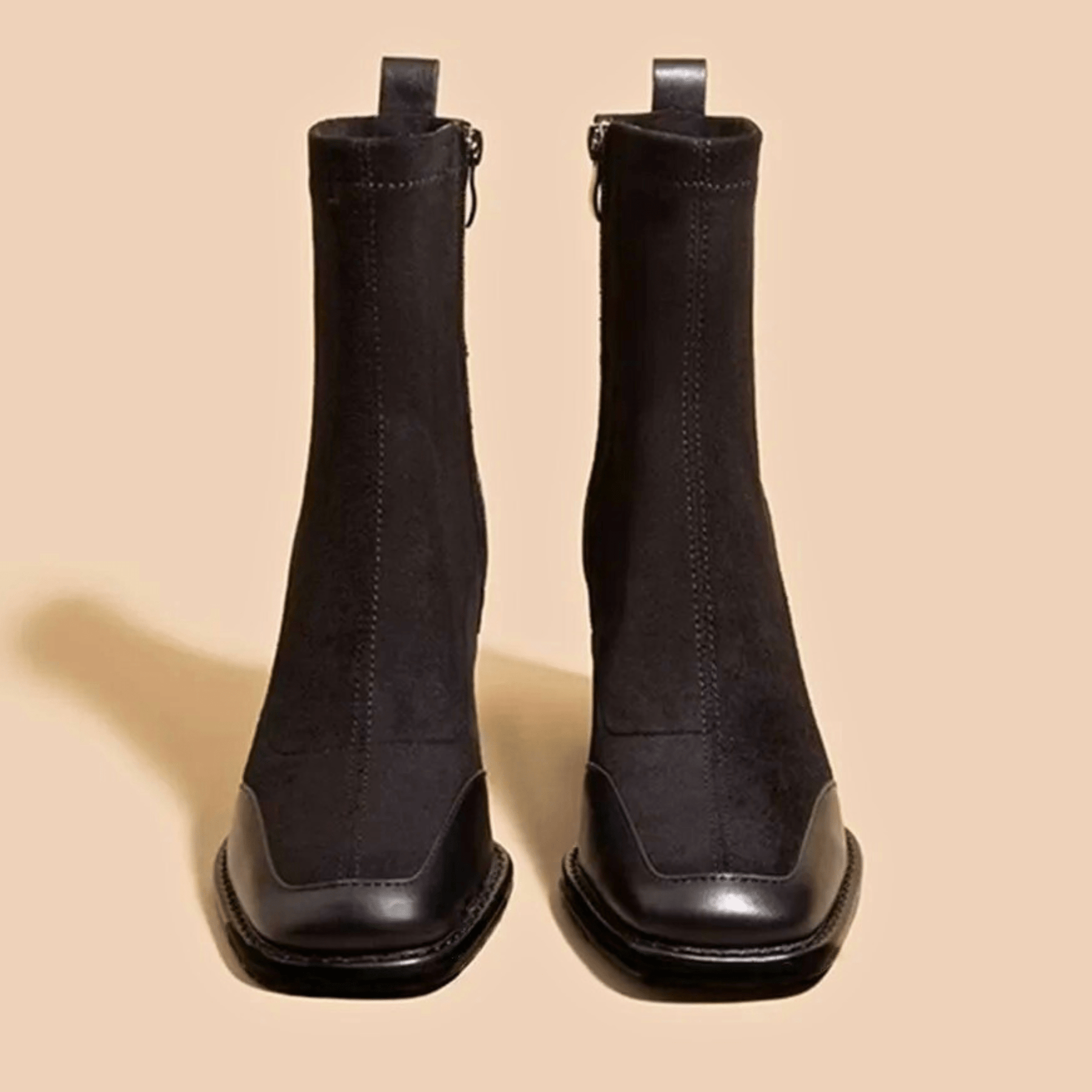Amelia | Women's Suede Square Toe Block Heel Ankle Boots