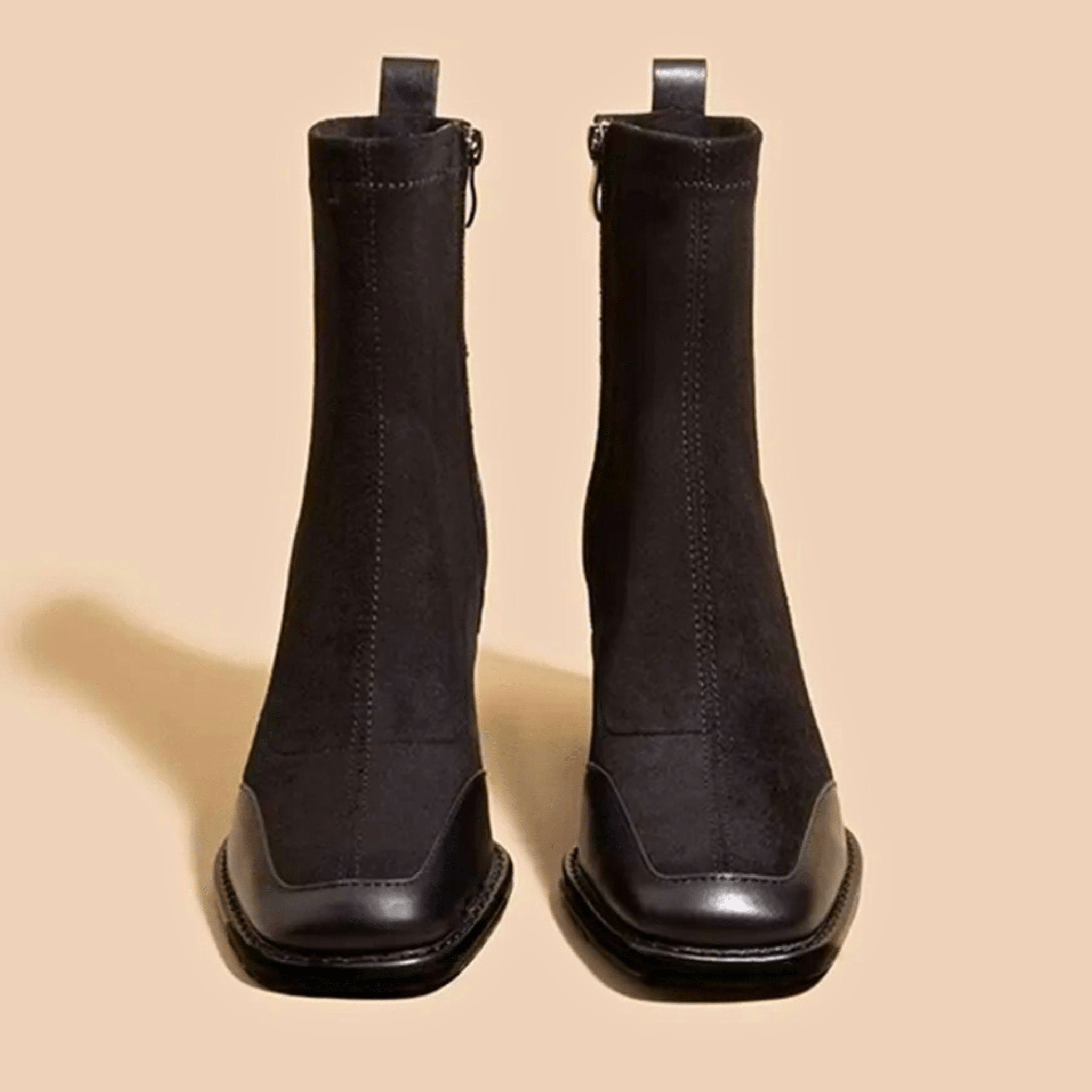 Amelia | Women's Suede Square Toe Block Heel Ankle Boots
